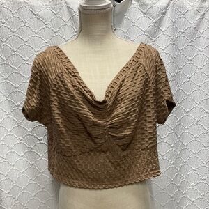 Love Star size 3X Chic Textured Tan Women's‎ Blouse crop stretch waffle fabric